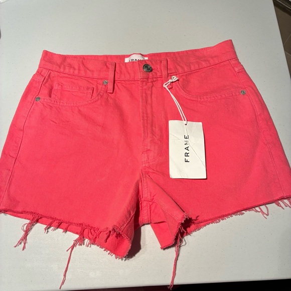 NWT FRAME Le Brigette Denim Shorts Raw Hem in Hot Pink Size 27 - Picture 5 of 11